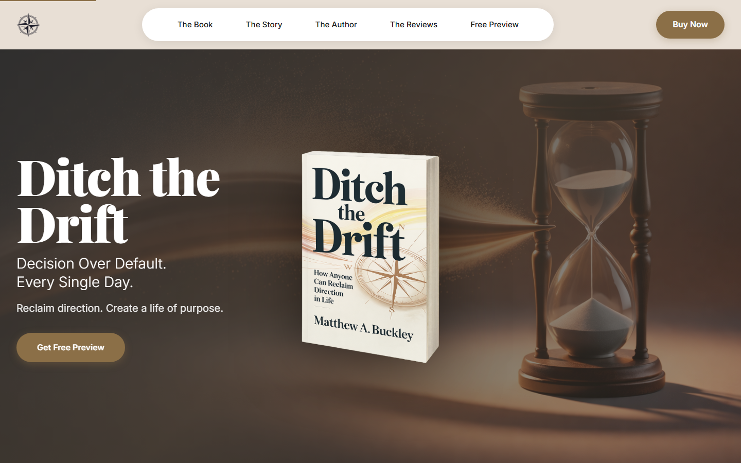 Ditch the Drift — book sales funnel with parallax hero and 3D book mockup