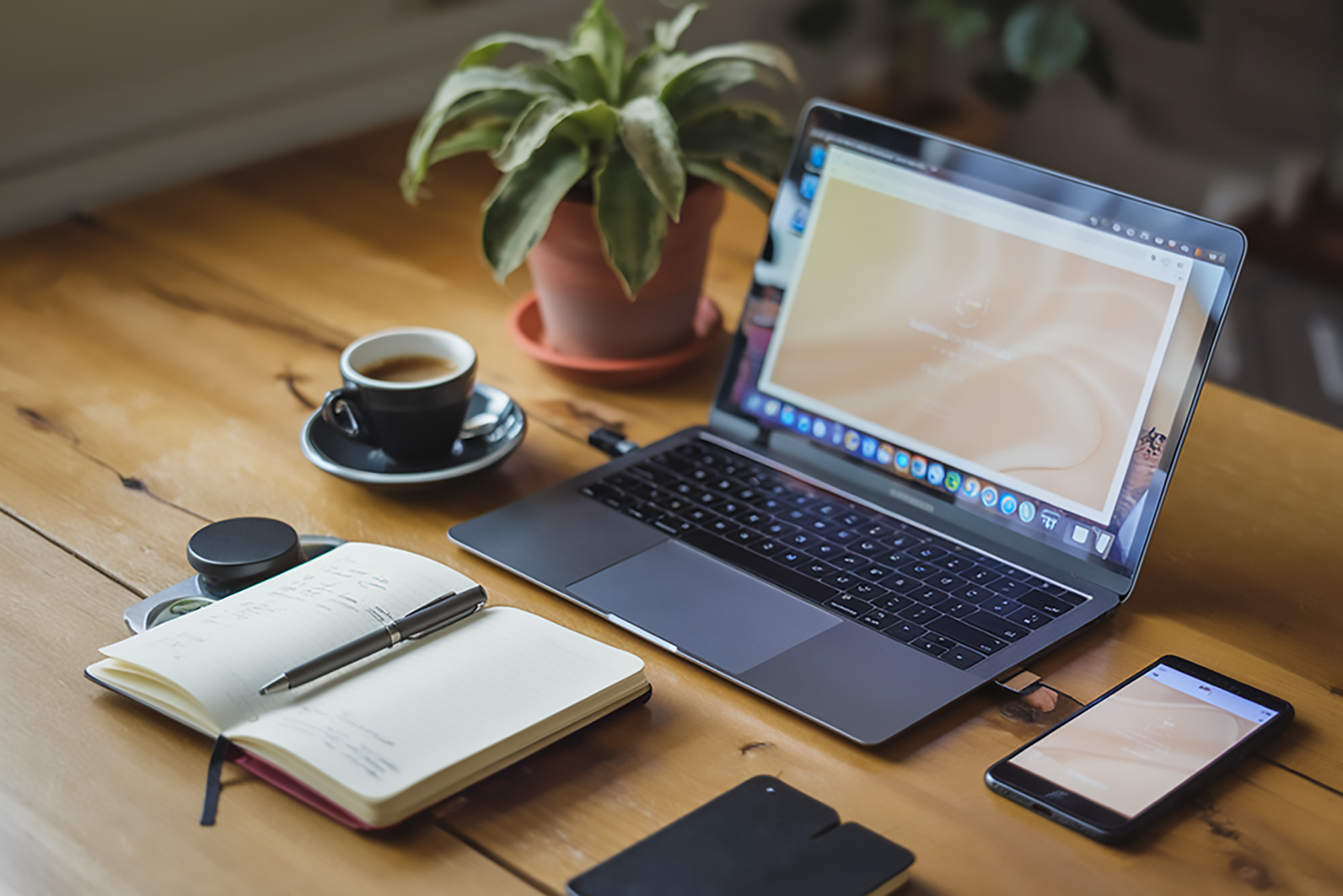 Laptop on Wooden Table Laptop on Wooden Table